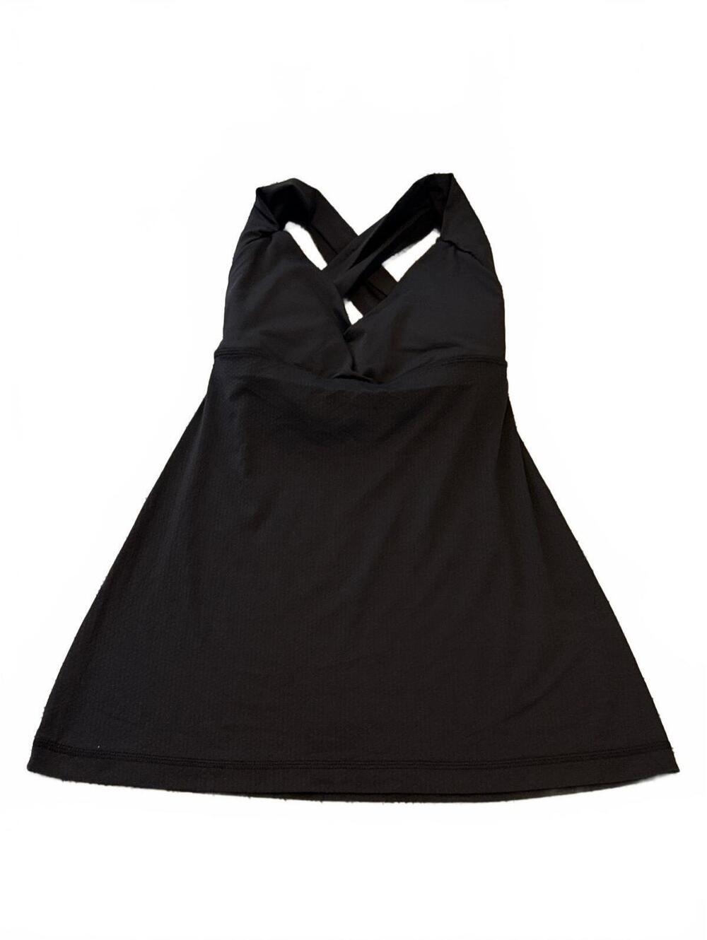 Lululemon Deep Breath Tank Top Womens Size 6 Black Cross Front Halter Built In